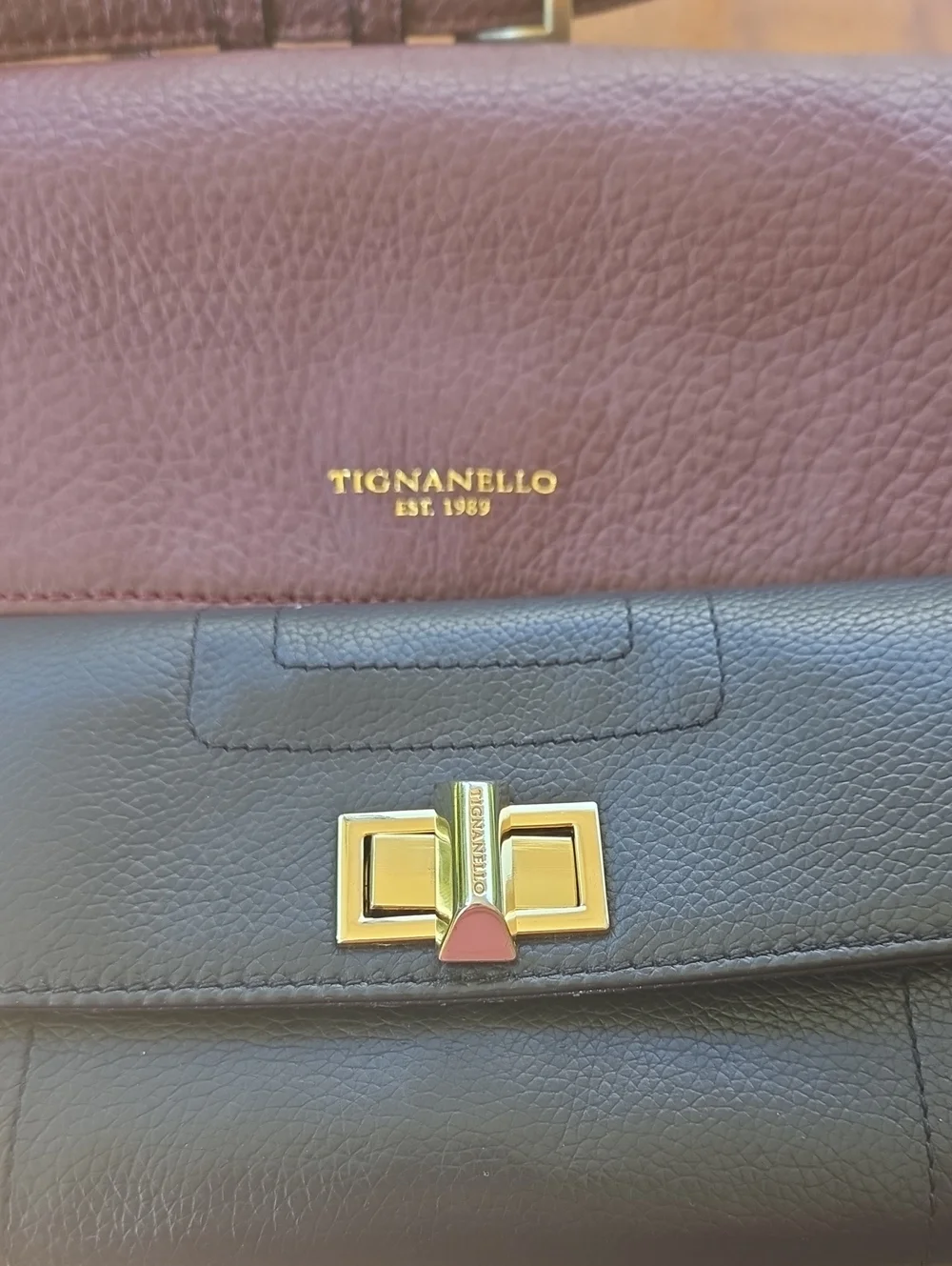 NWOT Tignanello Burgundy Leather Shoulder Bag w/ GUC Black Wallet $400 Retail